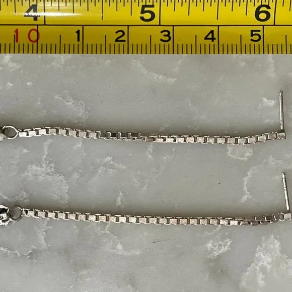 Sterling Silver Box Chain Dangle Earrings-NEW - Picture 3 of 15